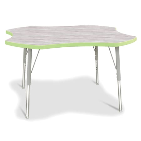 Jonti-Craft Berries Four Leaf Activity Table, E-height, Driftwood Gray/Key Lime/Gray 6453JCE451